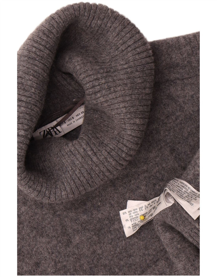 Женский укороченный джемпер оверсайз с высоким воротником Zara UK 10, маленький серый шерстяной свитер