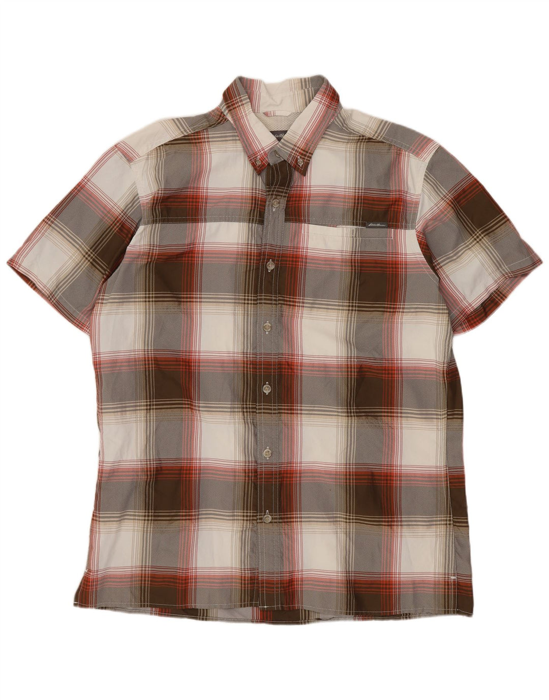 Мужская рубашка с коротким рукавом Eddie Bauer, средний серый полиэстер в клетку