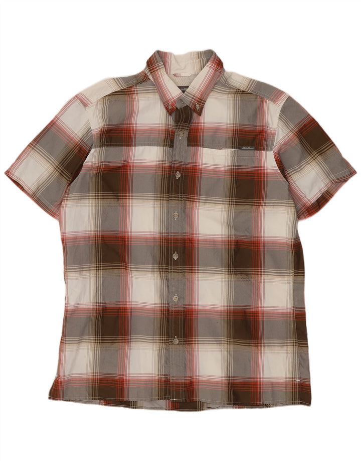 Мужская рубашка с коротким рукавом Eddie Bauer, средний серый полиэстер в клетку