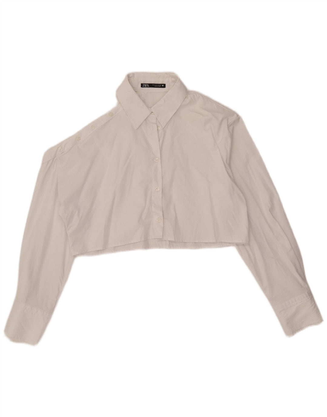 Женская укороченная блузка-рубашка оверсайз Zara UK 10, маленькая белая хлопковая