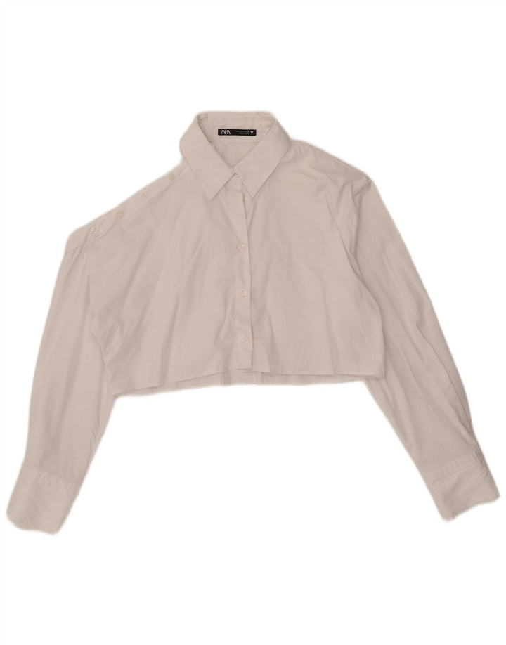 Женская укороченная блузка-рубашка оверсайз Zara UK 10, маленькая белая хлопковая