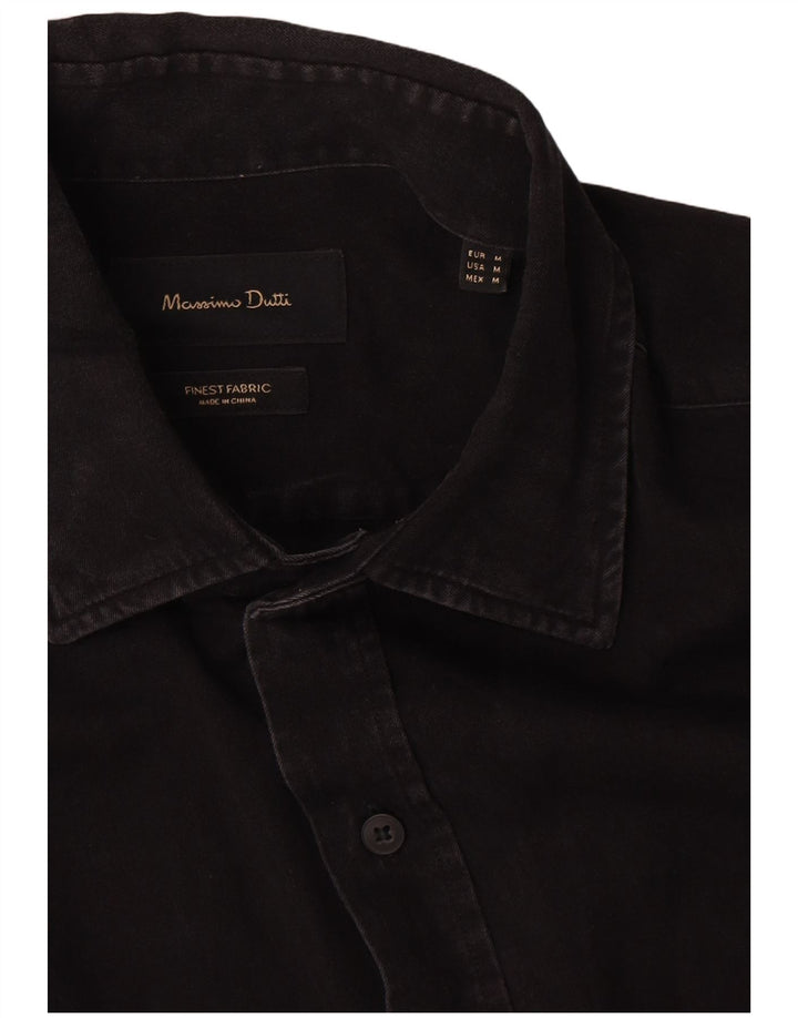 Мужская джинсовая рубашка Massimo Dutti среднего черного цвета, хлопок