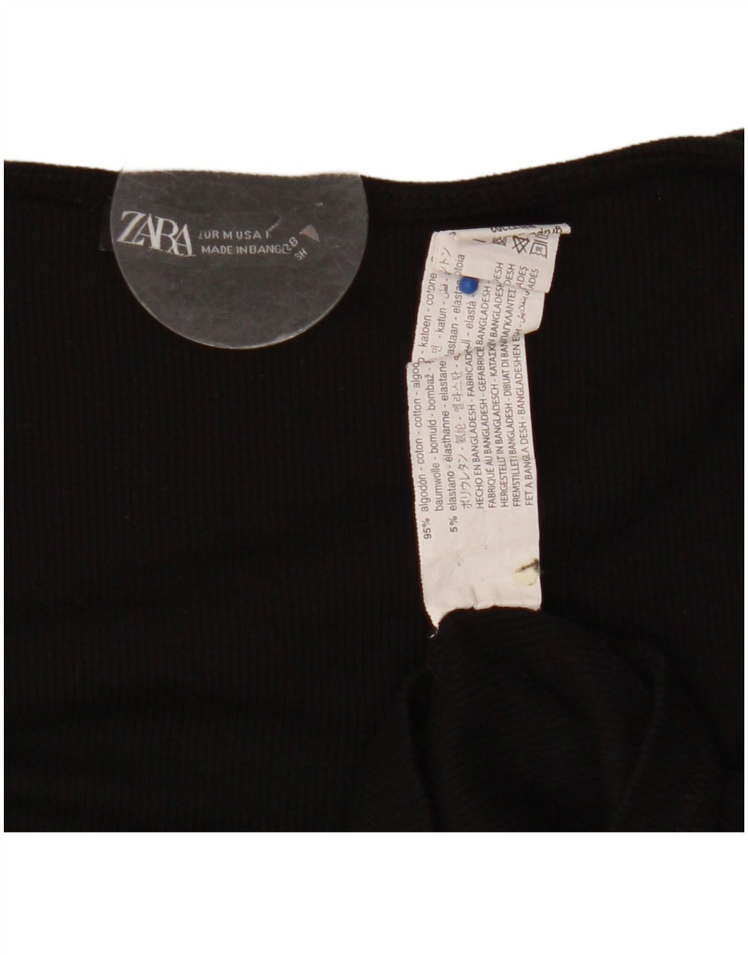 Женский укороченный топ с завязкой спереди Zara UK 12, средний черный хлопок, с длинными рукавами