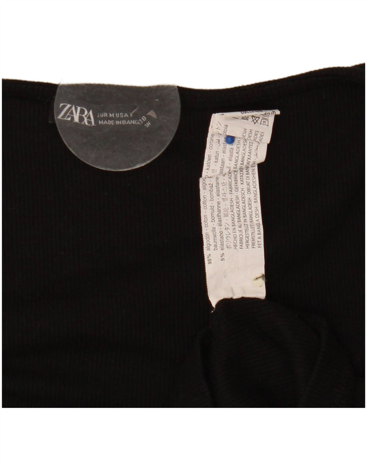 Женский укороченный топ с завязкой спереди Zara UK 12, средний черный хлопок, с длинными рукавами
