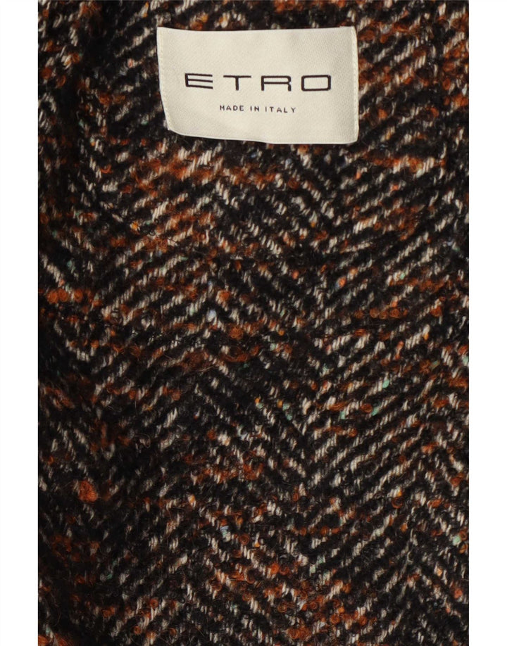 Мужское пальто Etro IT 52 XL коричневое, шерсть классическое с узором «елочка»