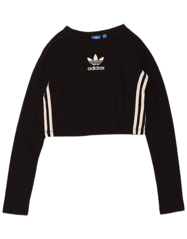 Женский укороченный топ с рисунком Adidas с длинным рукавом UK 8, маленький черный хлопок