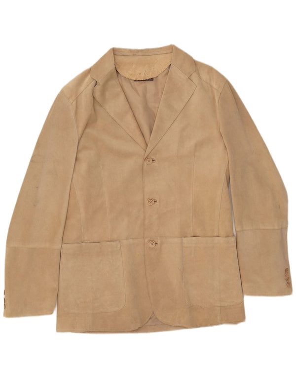 J.J.Scott Mens 3 Button Suede Blazer Jacket IT 52 XL Beige Leather