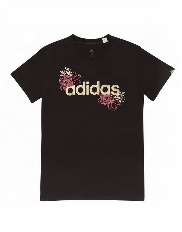 Женская футболка с рисунком Adidas Top UK 12/14, средний черный хлопок