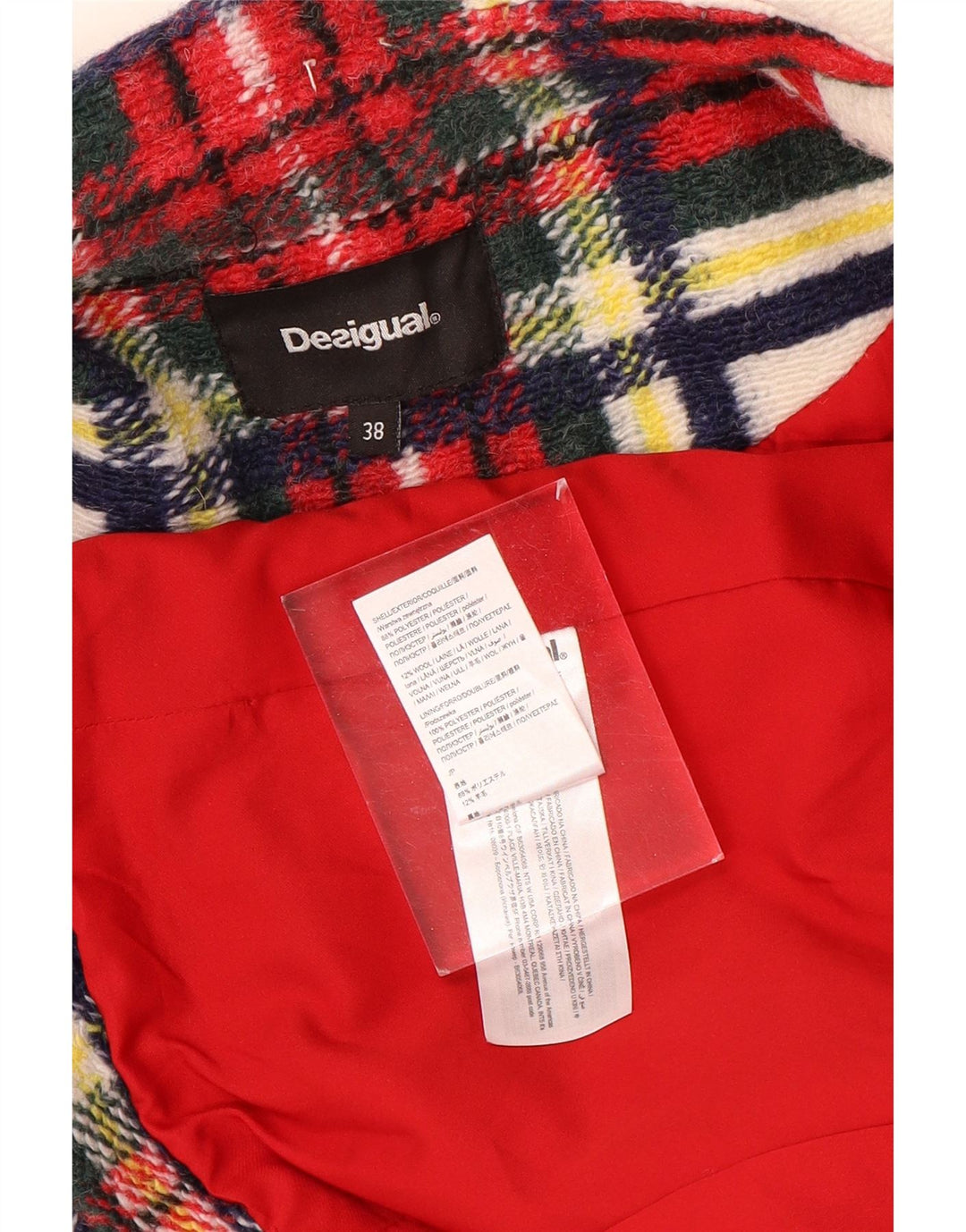 Женское двубортное пальто Desigual EU 38, средний красный полиэстер в клетку