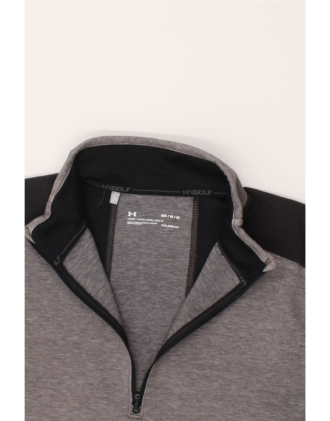 UNDER ARMOUR Mens Zip Neck Sweatshirt Jumper Medium Grey Colourblock Vintage Under Armour and Second-Hand Under Armour from Messina Hembry 