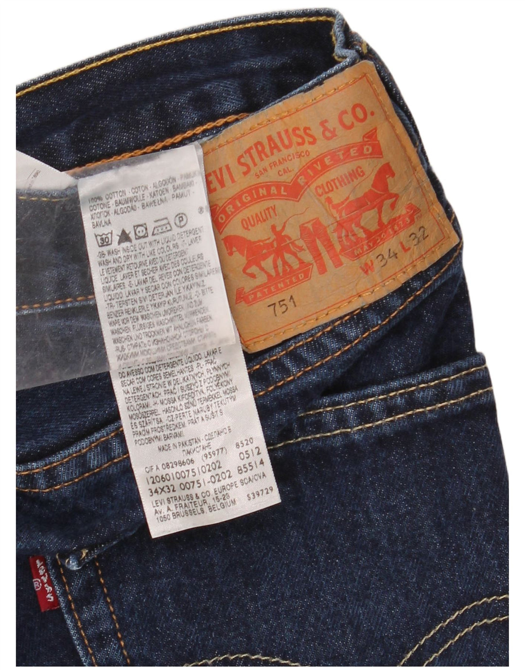 Мужские прямые джинсы LEVI'S 751 W34 L28 Темно-синие, хлопок