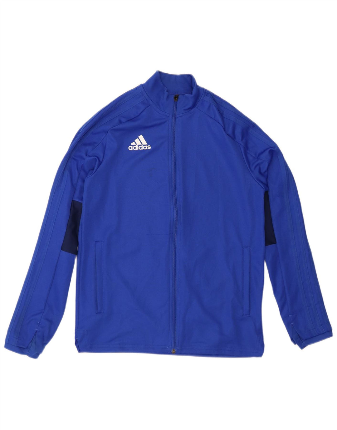 ADIDAS Boys Tracksuit Top Jacket 13-14 Years Blue Colourblock Polyester
