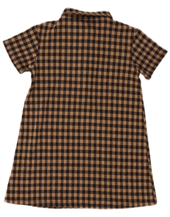 Платье-пуловер с короткими рукавами Zara для девочек, 7–8 лет, коричневое в мелкую клетку