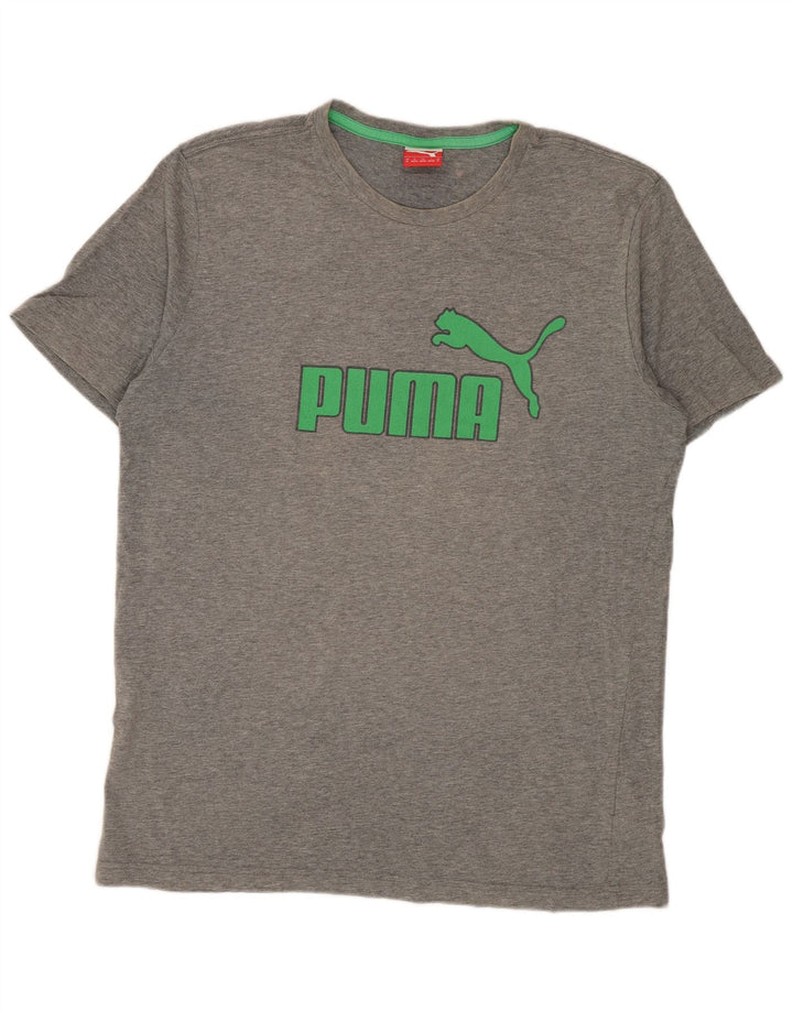 Мужская футболка с рисунком PUMA, хлопковый топ среднего серого цвета с крапинками