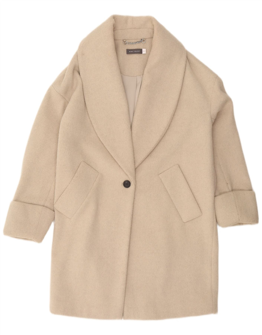 Женское пальто оверсайз MINT VELVET UK 6 XS бежевого цвета из полиэстера