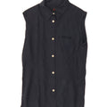 INVICTA Womens Sleeveless Shirt Blouse UK 12 Medium Navy Blue Linen Vintage Invicta and Second-Hand Invicta from Messina Hembry 