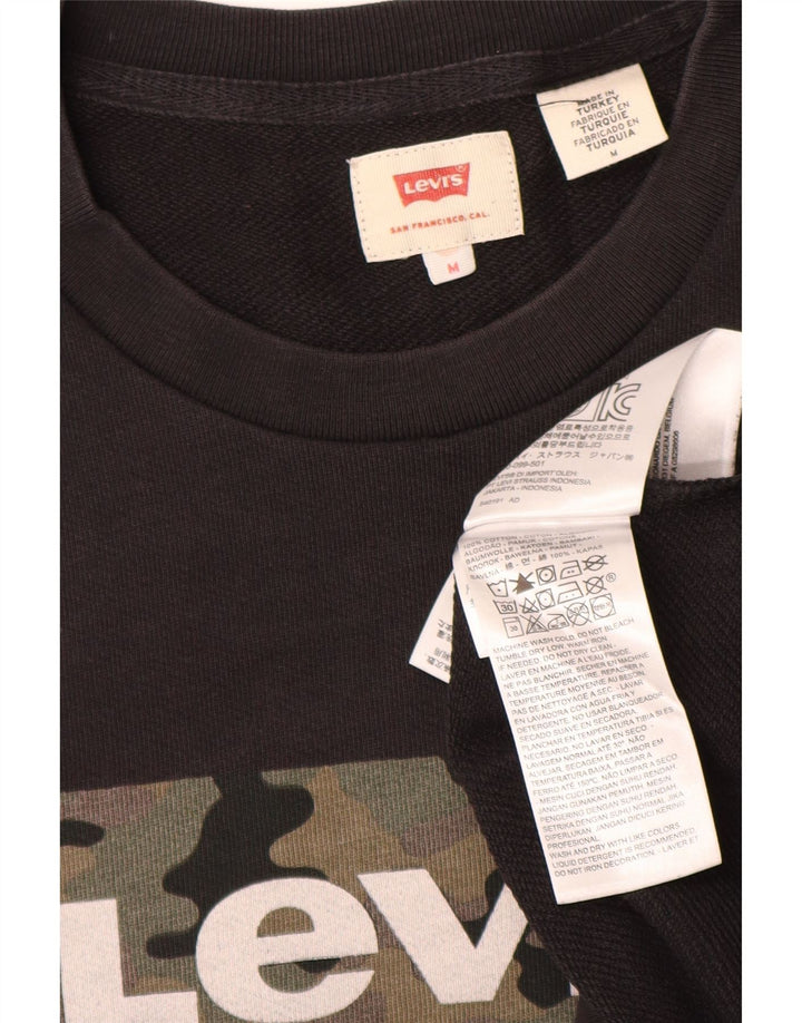 Мужской свитшот с рисунком Levi's, хлопковый джемпер среднего размера, черный