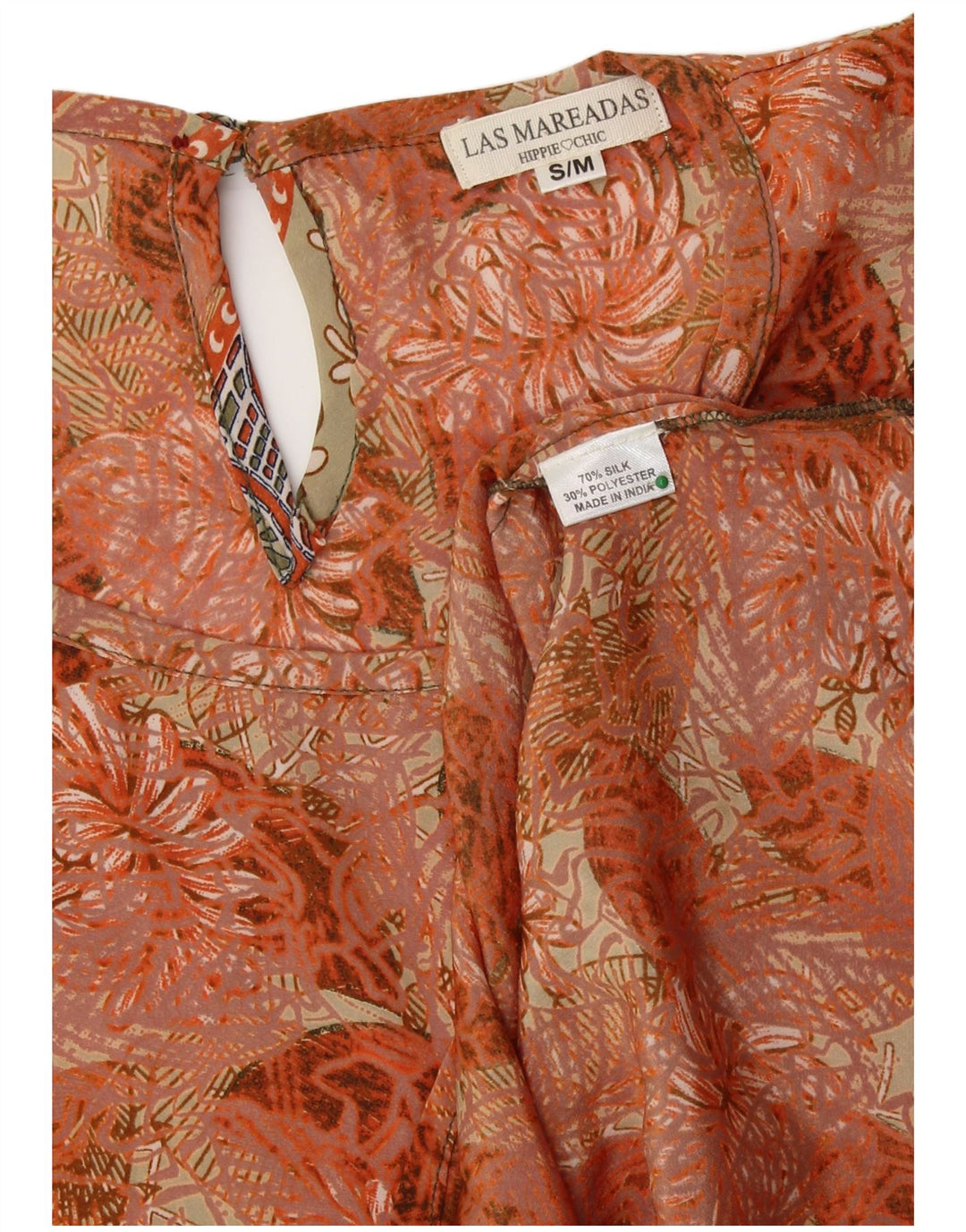 LAS MAREADAS Женская блузка оверсайз, топ UK 10, маленький оранжевый шелковый цветочек