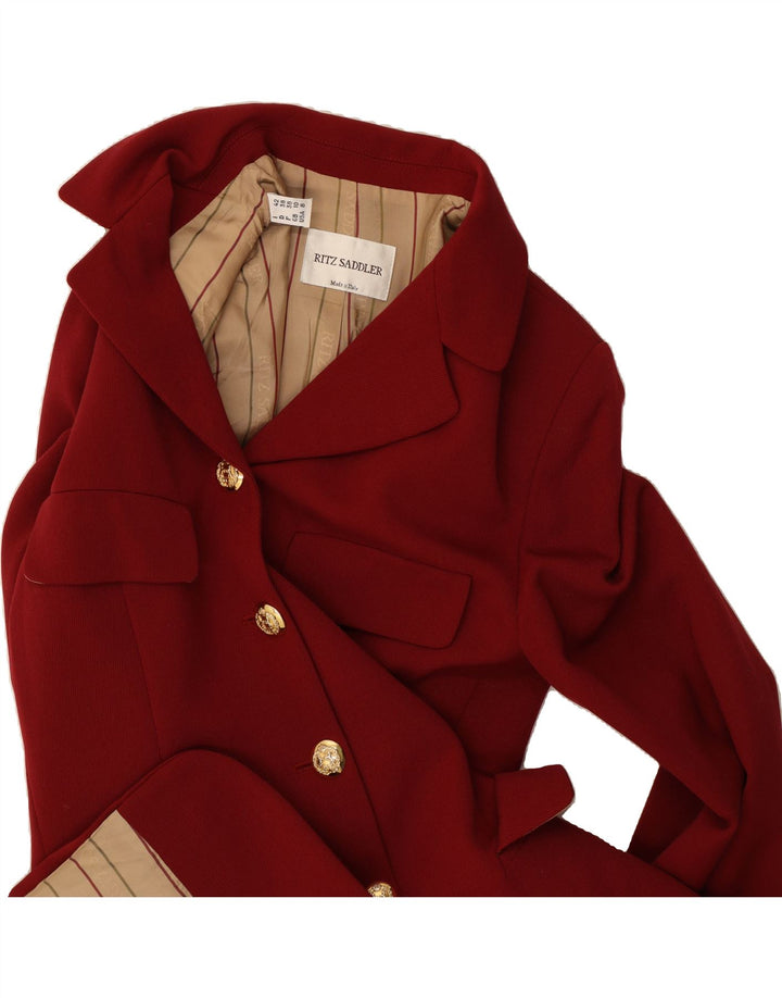 RITZ SADDLER Womens 4 Button Blazer Jacket UK 10 Small Maroon Acetate Vintage Ritz Saddler and Second-Hand Ritz Saddler from Messina Hembry 