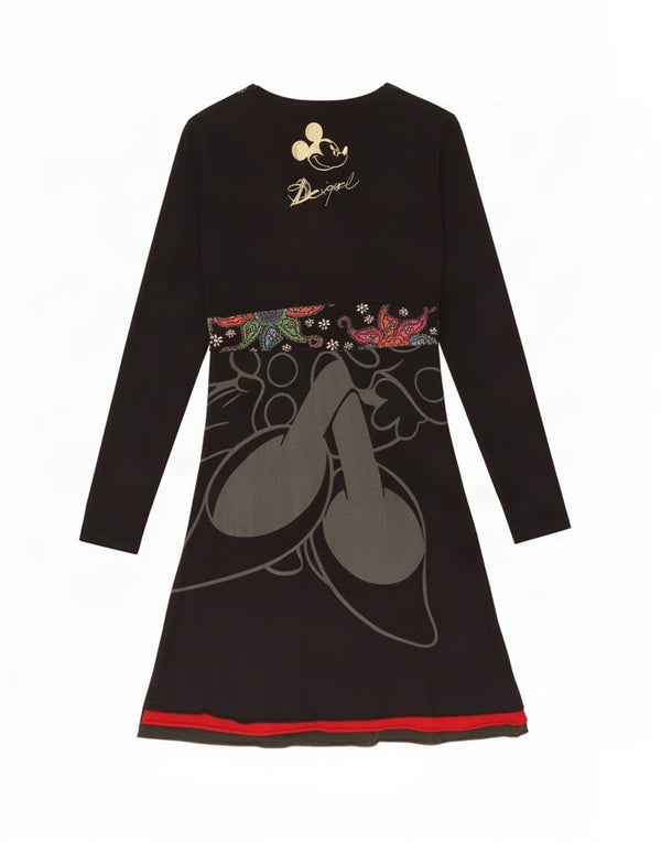 Desigual Womens Disney Long Sleeve Empire Dress UK 10 Small Black Floral