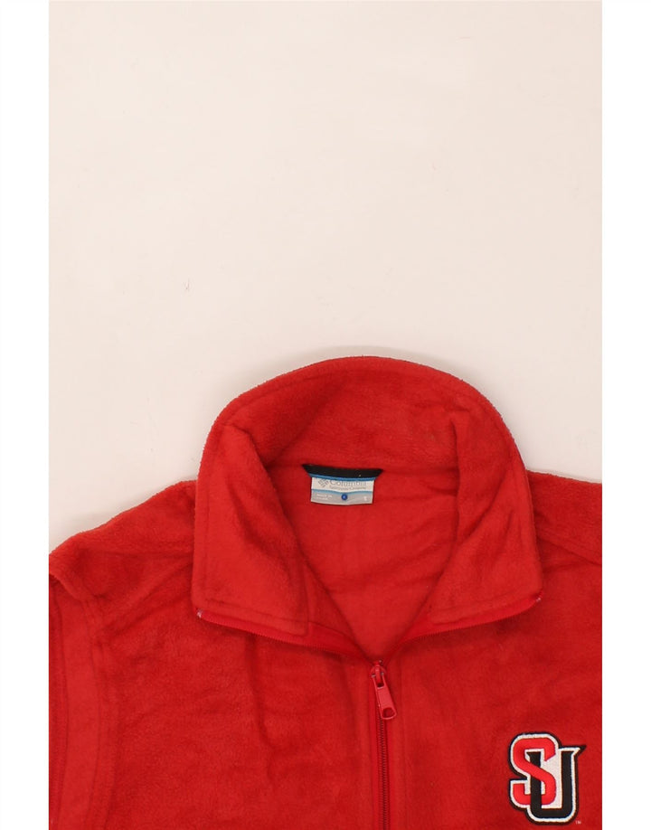 COLUMBIA Mens Graphic Fleece Gilet UK 36 Small Red Polyester Vintage Columbia and Second-Hand Columbia from Messina Hembry 