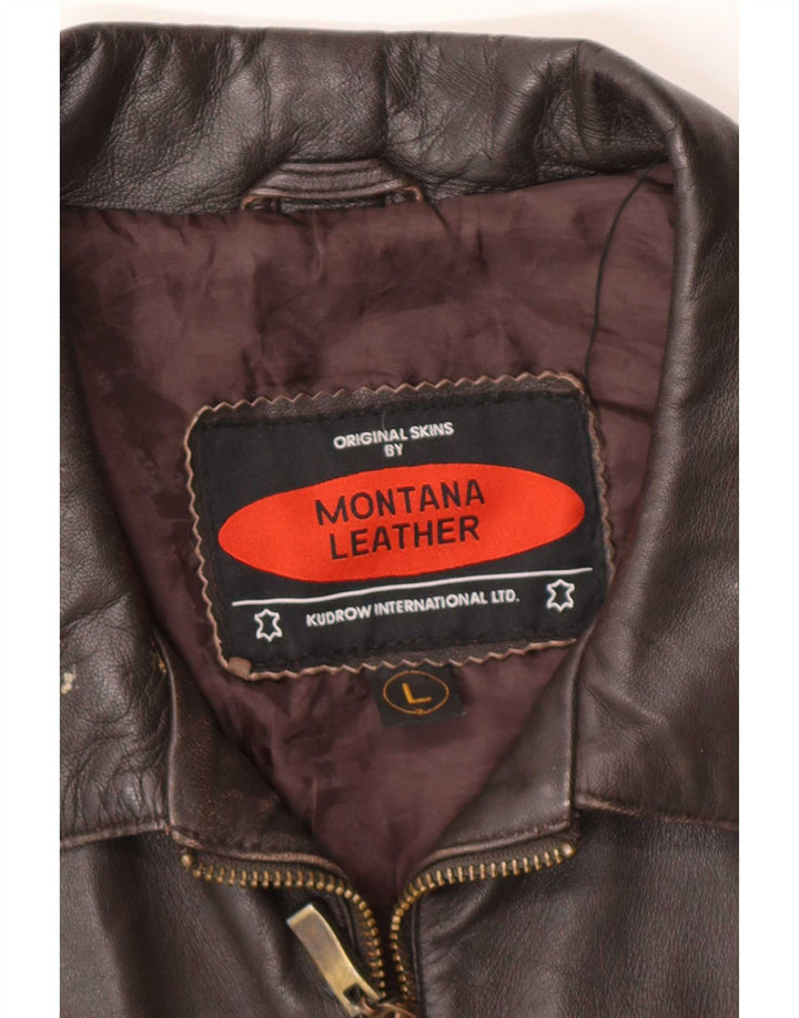 Куртка мужская кожаная MONTANA UK 40 большая коричневая