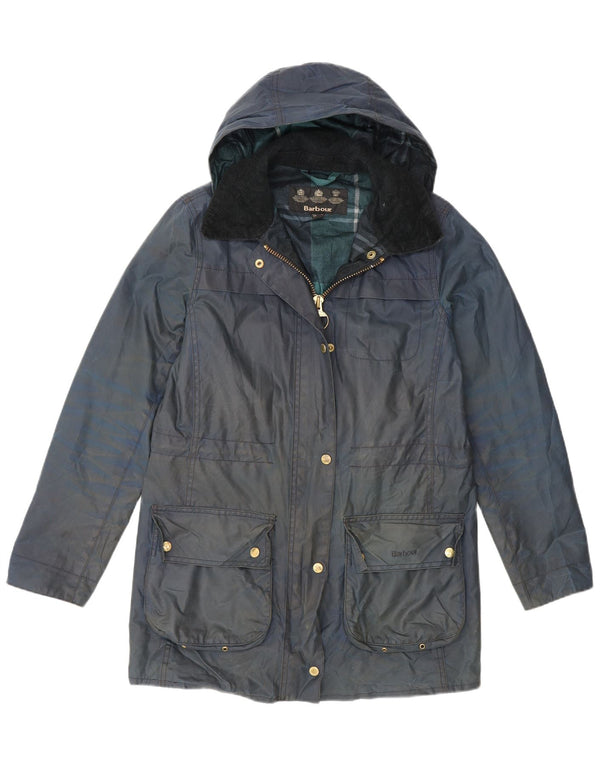 Женская куртка большого размера из вощеного хлопка с капюшоном Barbour UK 10, маленькая, темно-синяя