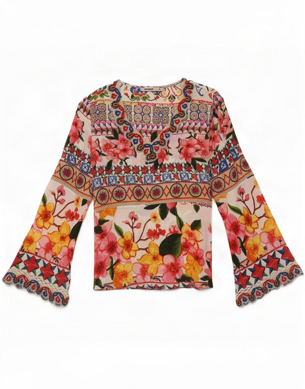 Женская блузка с длинным рукавом Desigual, Великобритания, 8, маленькая, разноцветная с цветочным принтом