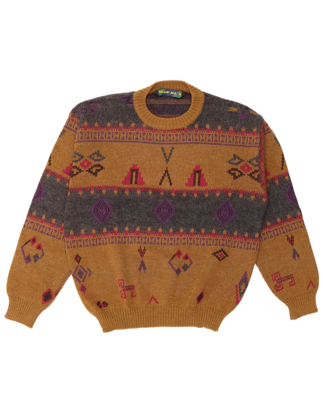 Мужской джемпер с круглым вырезом FRANK ALEXS IT 48, средний коричневый с геометрическим узором