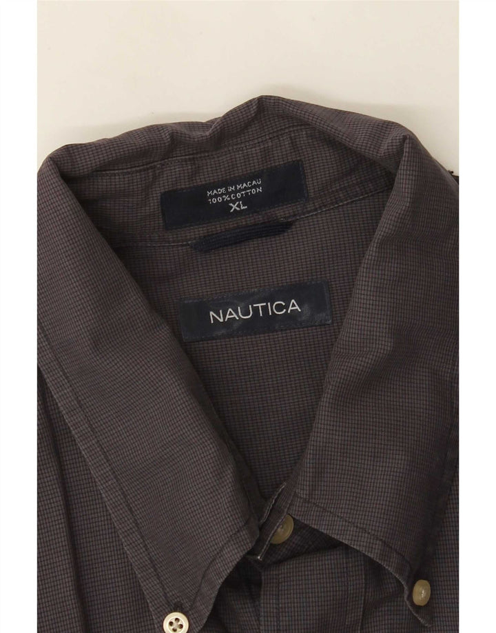 Мужская рубашка Nautica XL серого цвета в мелкую клетку из хлопка