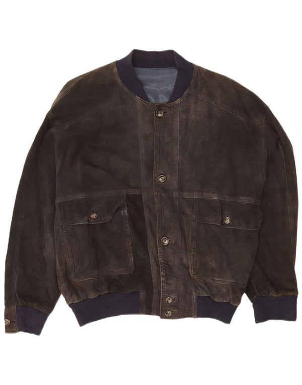 Винтажная мужская замшевая куртка-бомбер UK 42 XL серая кожаная