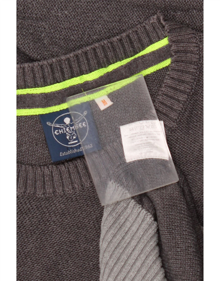 CHIEMSEE Мужской джемпер с круглым вырезом, хлопковый свитер среднего серого цвета с цветными блоками