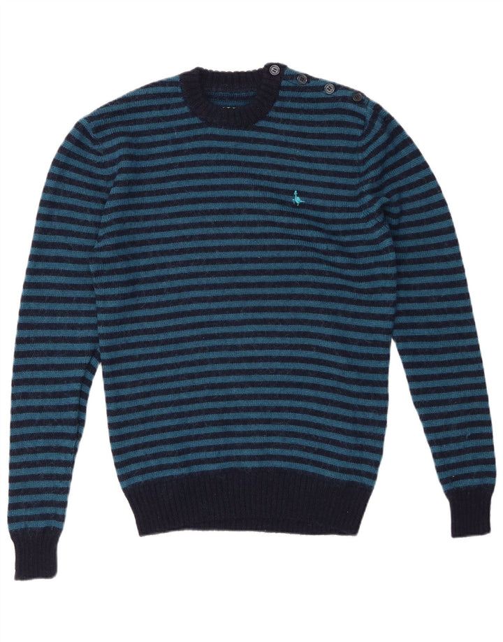 Мужской джемпер с круглым вырезом JACK WILLS, маленький темно-синий шерстяной полосатый свитер