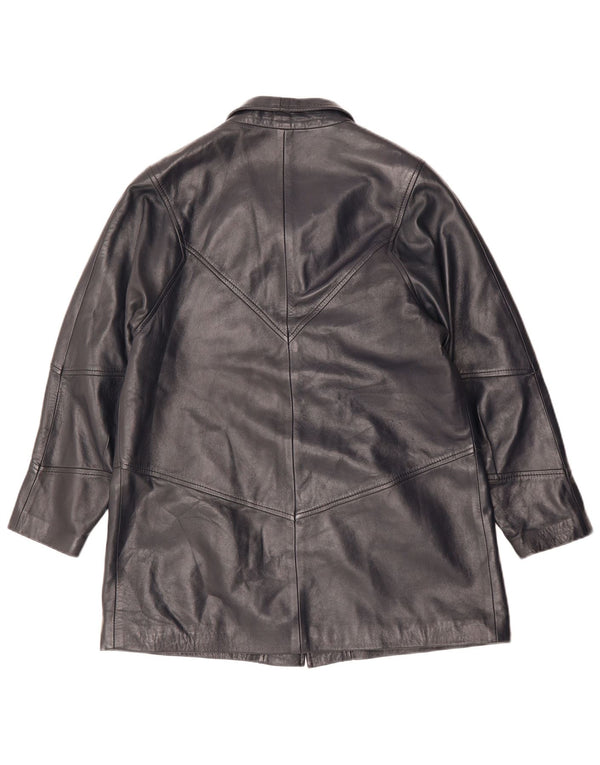 Винтажная женская кожаная куртка UK 14, черная кожа среднего размера