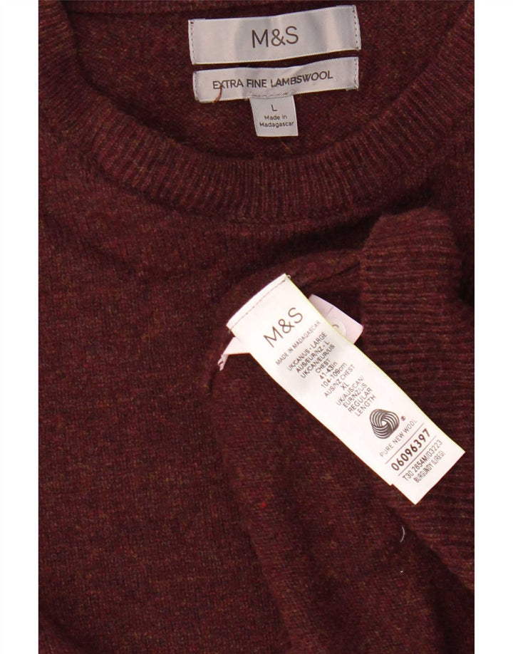Мужской джемпер с круглым вырезом Marks & Spencer, большой бордовый шерстяной свитер