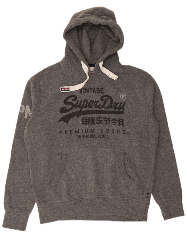 SUPERDRY Mens Graphic Hoodie Jumper 2XL Grey Flecked Cotton