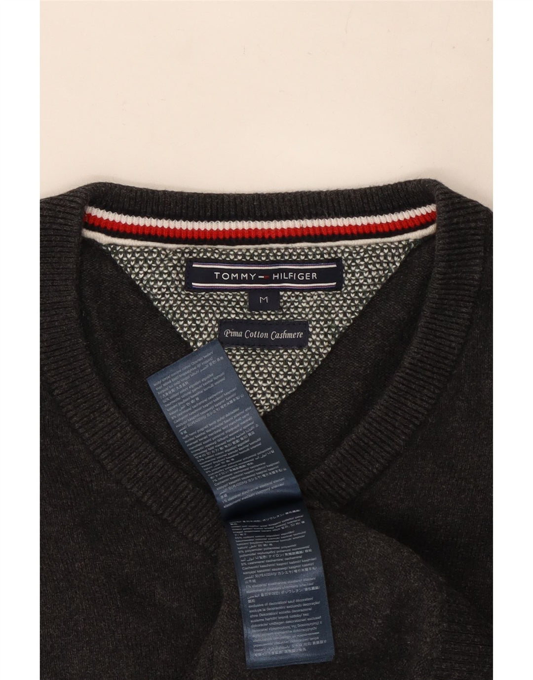 Tommy Hilfiger Мужской джемпер с v-образным вырезом, средний серый хлопковый свитер