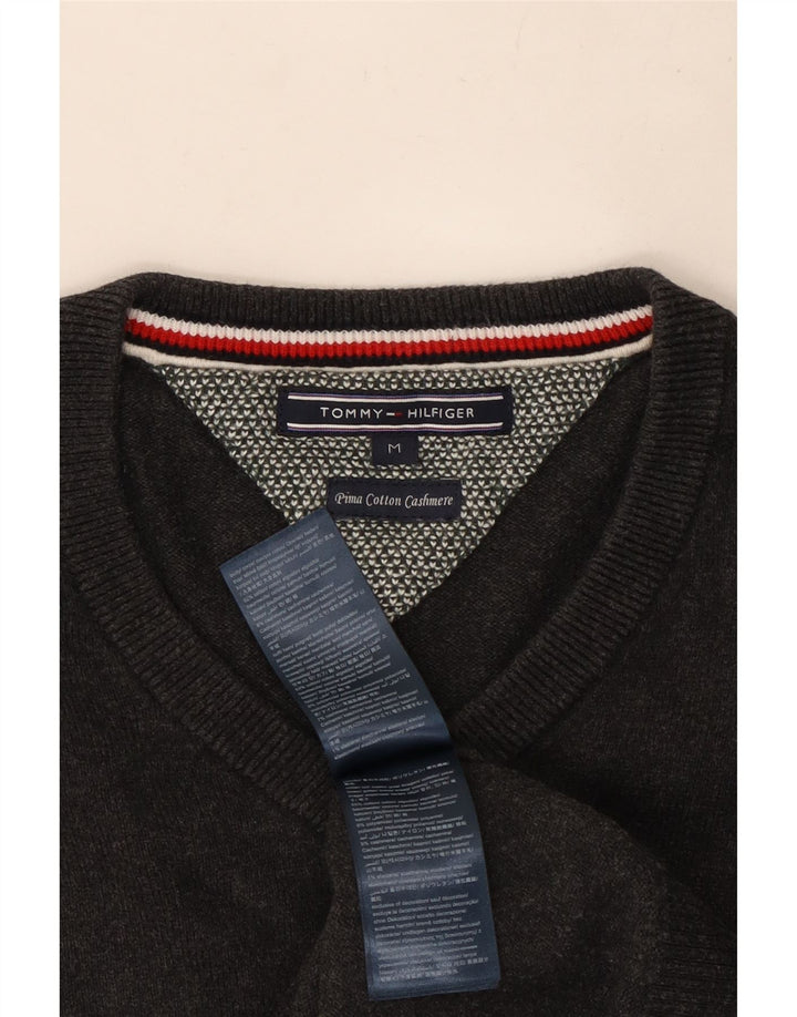 Tommy Hilfiger Мужской джемпер с v-образным вырезом, средний серый хлопковый свитер
