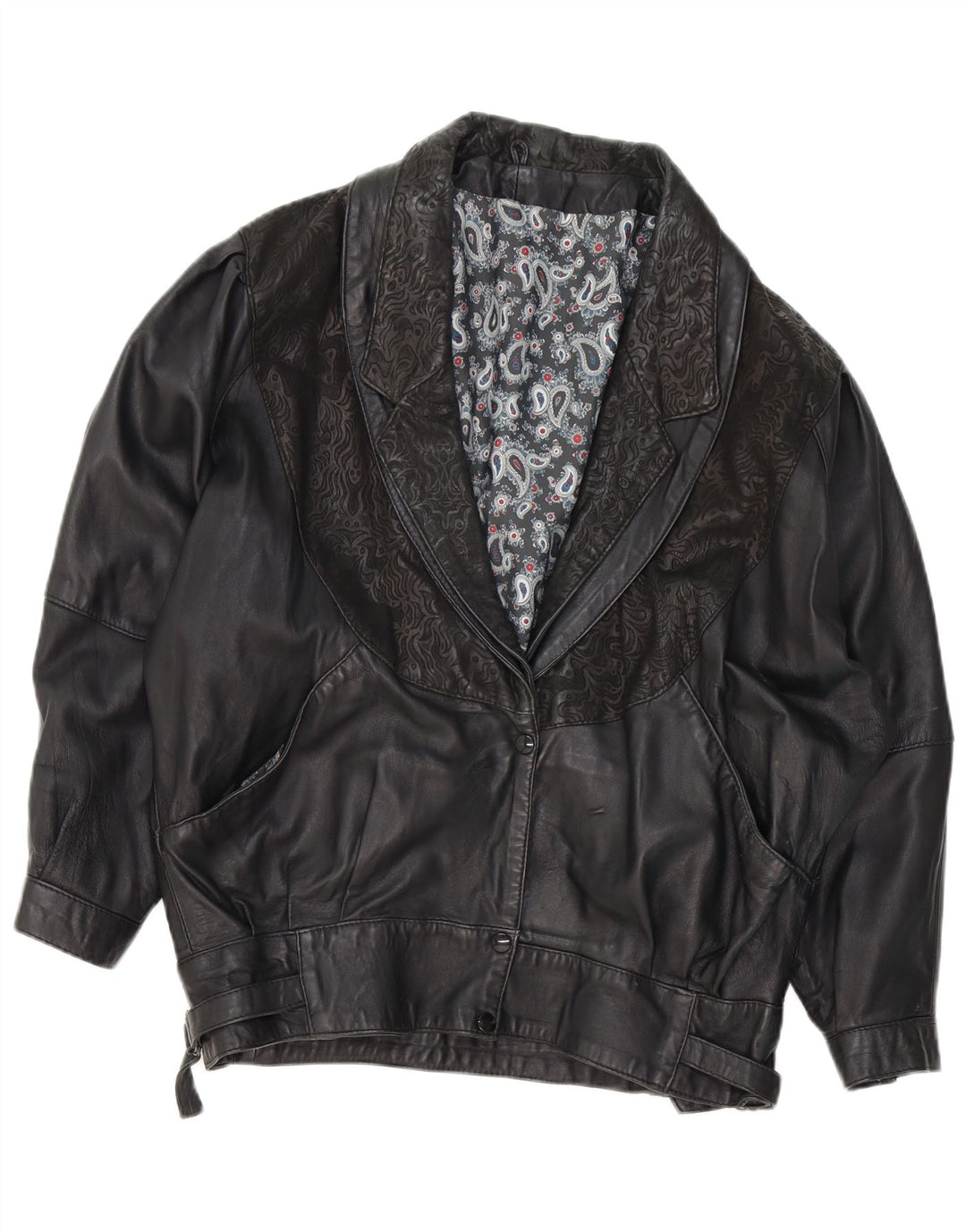 ВИНТАЖНАЯ женская кожаная куртка UK 18 XL, черная с пейсли