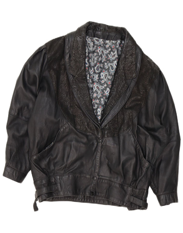 ВИНТАЖНАЯ женская кожаная куртка UK 18 XL, черная с пейсли