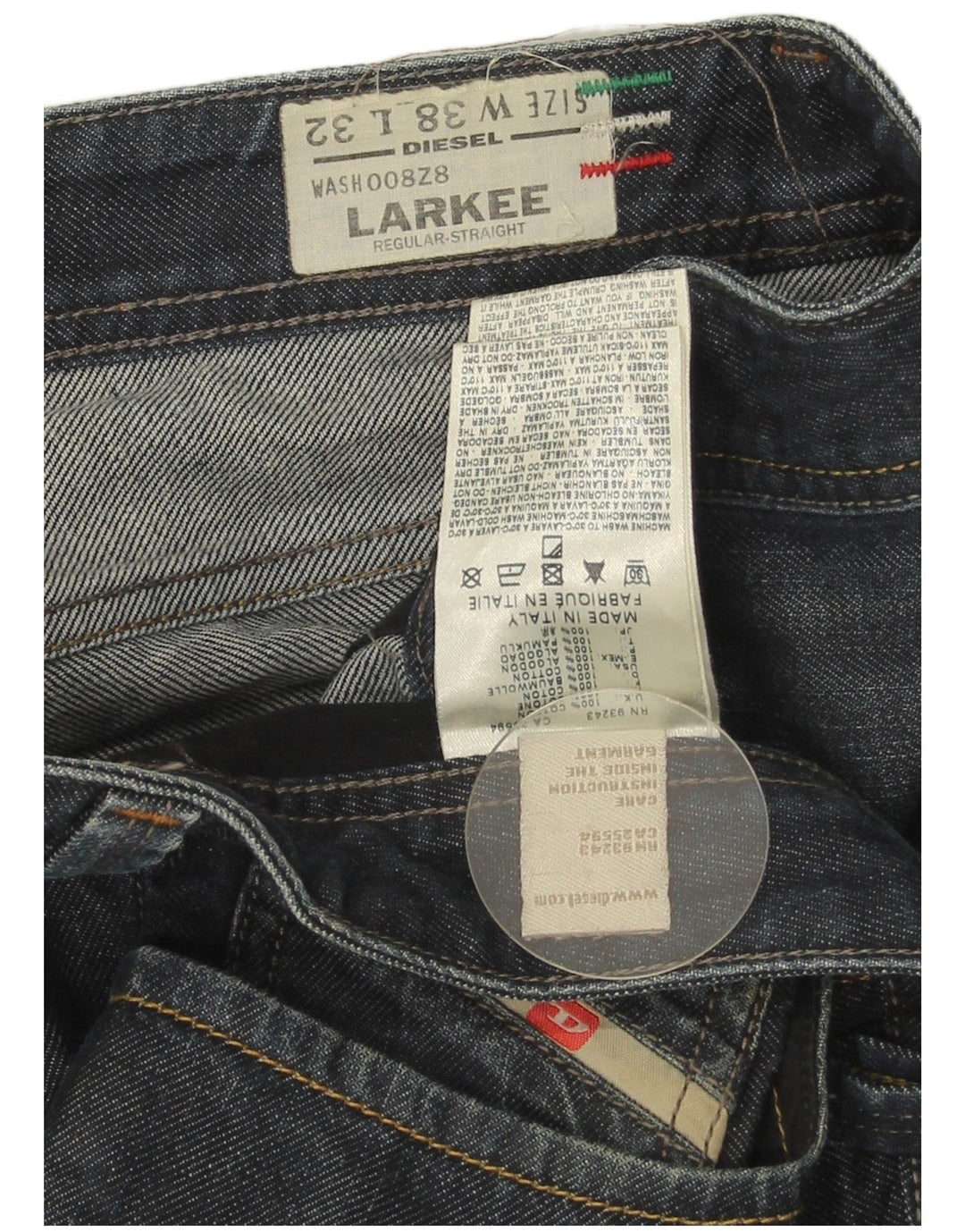 Мужские прямые джинсы Diesel Regular Larkee W38 L32, синий хлопок
