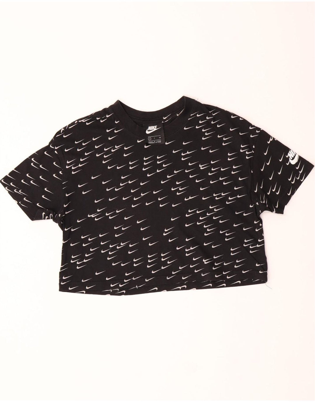 NIKE Womens Oversized Crop Graphic T-Shirt Top UK 10 Small Black Vintage Nike and Second-Hand Nike from Messina Hembry 