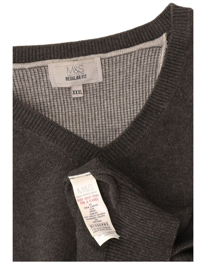 Мужской джемпер стандартного кроя с v-образным вырезом Marks & Spencer 3XL, серый хлопок