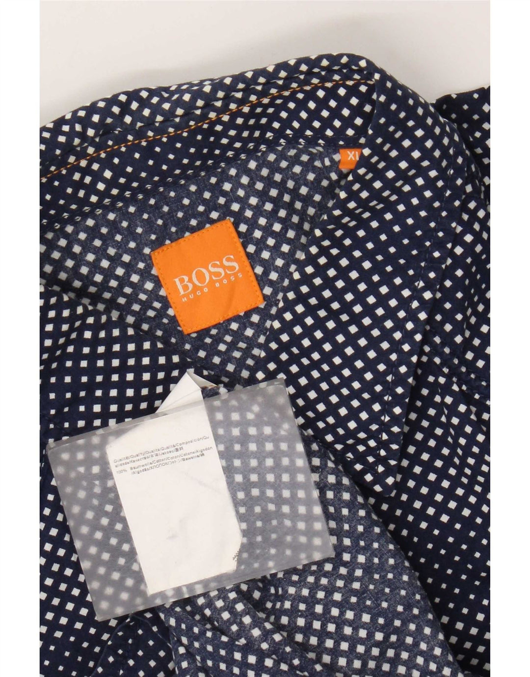 Мужская рубашка Hugo Boss XL, темно-синяя, хлопок с геометрическим рисунком
