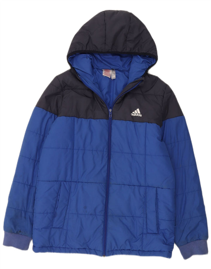 Утепленная куртка Adidas с капюшоном для мальчиков 15–16 лет, синяя, полиэстер с цветными блоками