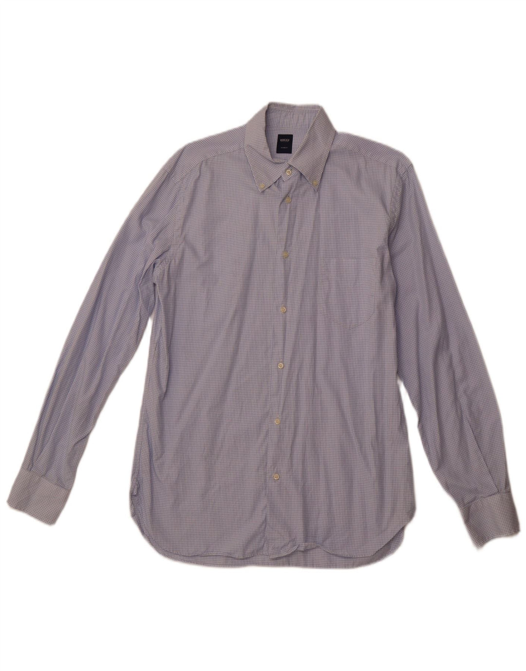 Мужская рубашка строгого покроя BOGGI, размер 40, 15, 3/4, синяя в клетку среднего размера