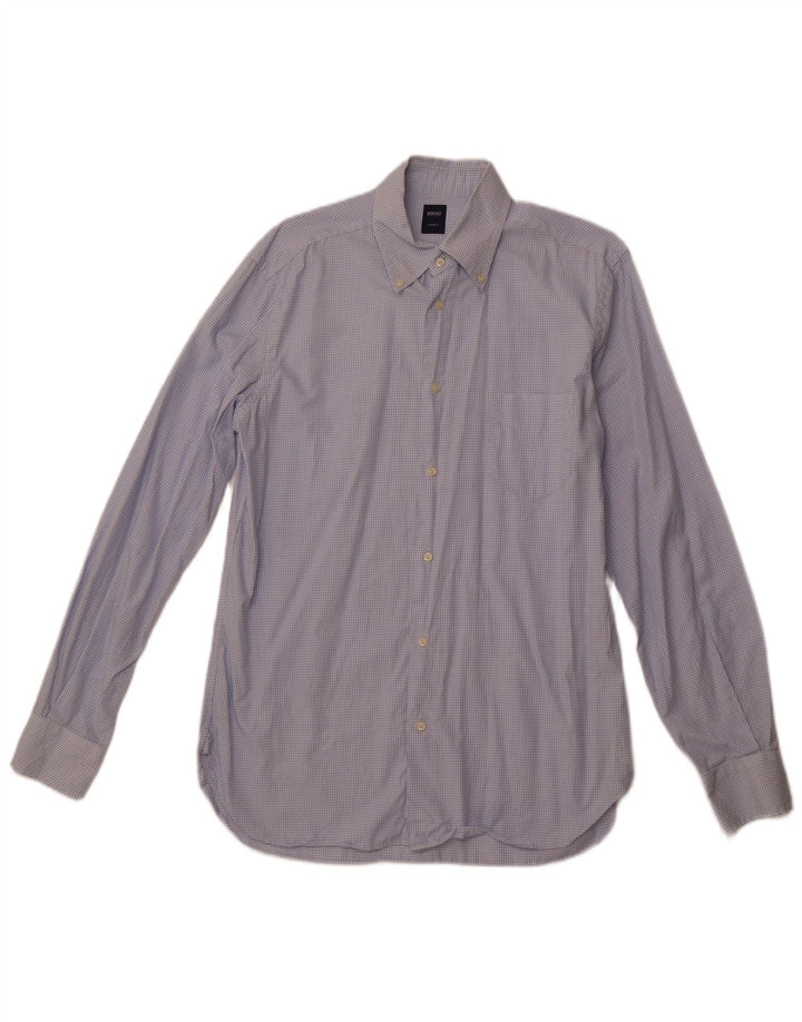 Мужская рубашка строгого покроя BOGGI, размер 40, 15, 3/4, синяя в клетку среднего размера