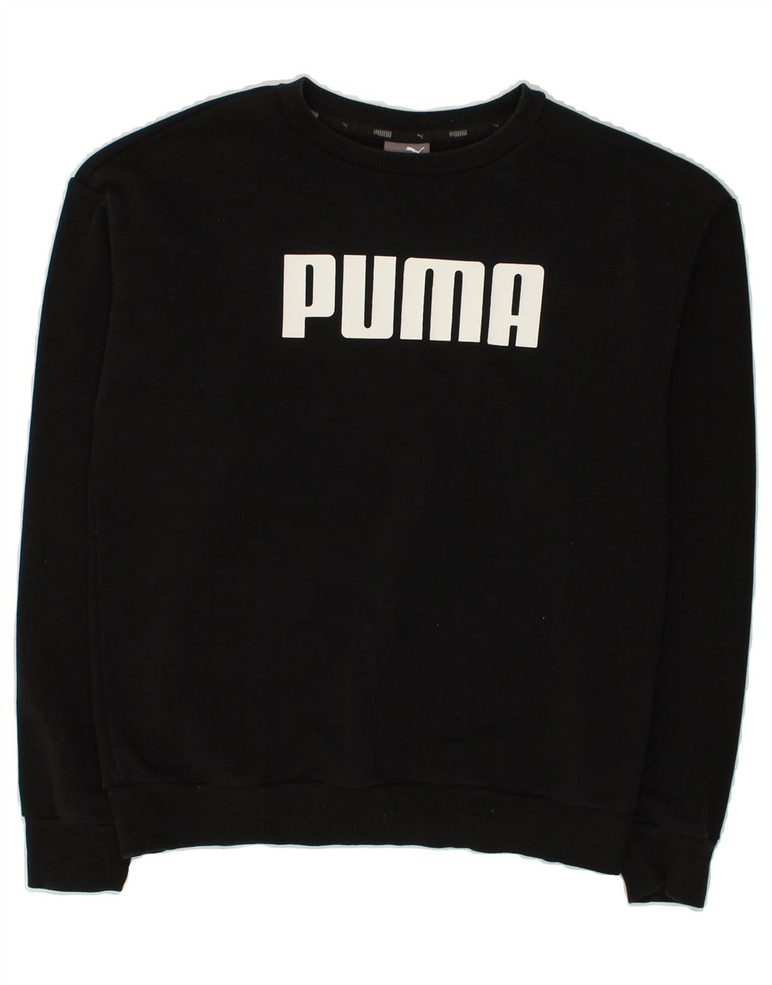 PUMA Womens Graphic Sweatshirt Jumper UK 8 Small Black Cotton | Vintage Puma | Thrift | Second-Hand Puma | Used Clothing | Messina Hembry 