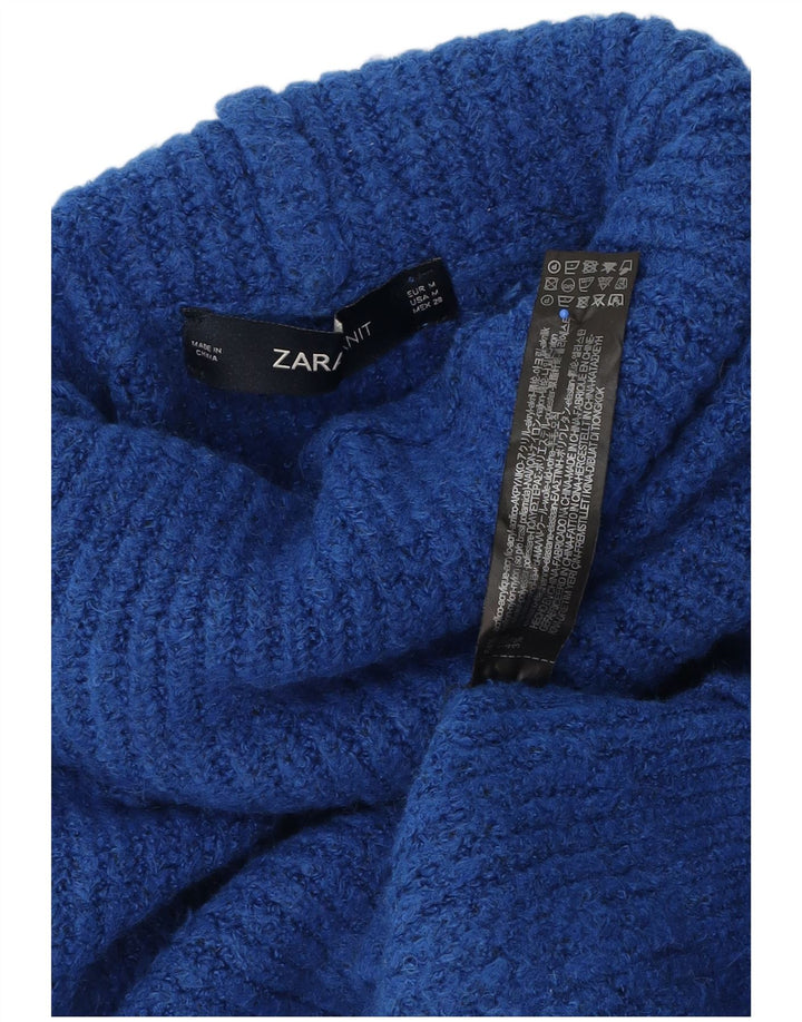Женский свободный джемпер с высоким воротником Zara UK 14, средний синий акрил