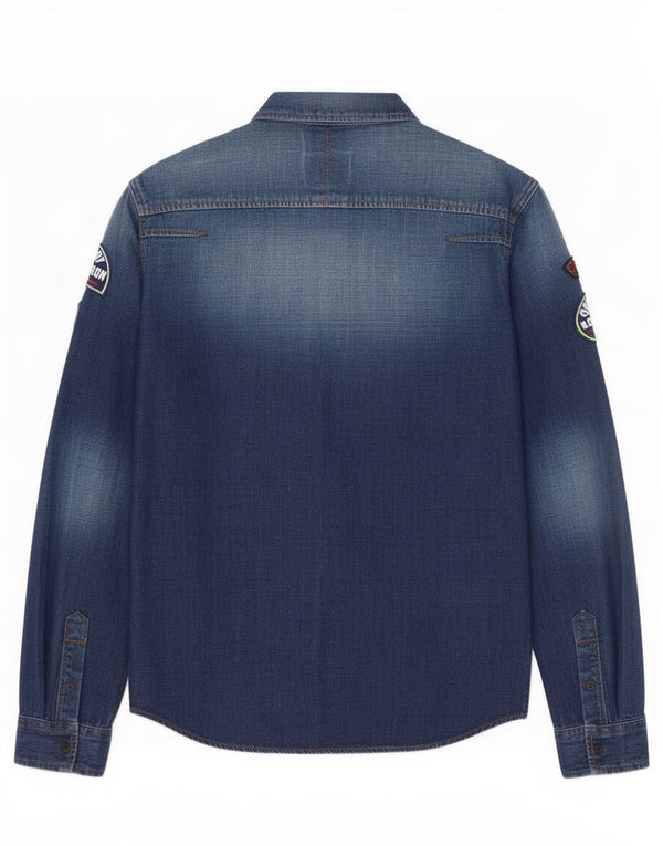 Мужская джинсовая рубашка Superdry, маленькая синяя, хлопок